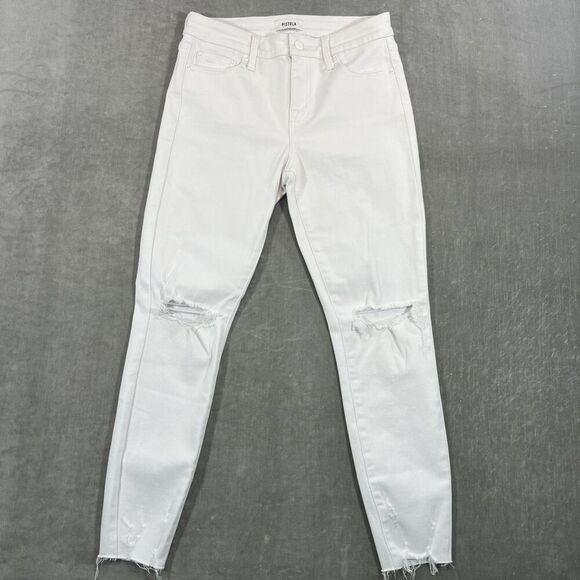 Pistola Womens Size 27 White Denim Distressed High Rise Straight Leg Jeans‎ - Picture 1 of 8